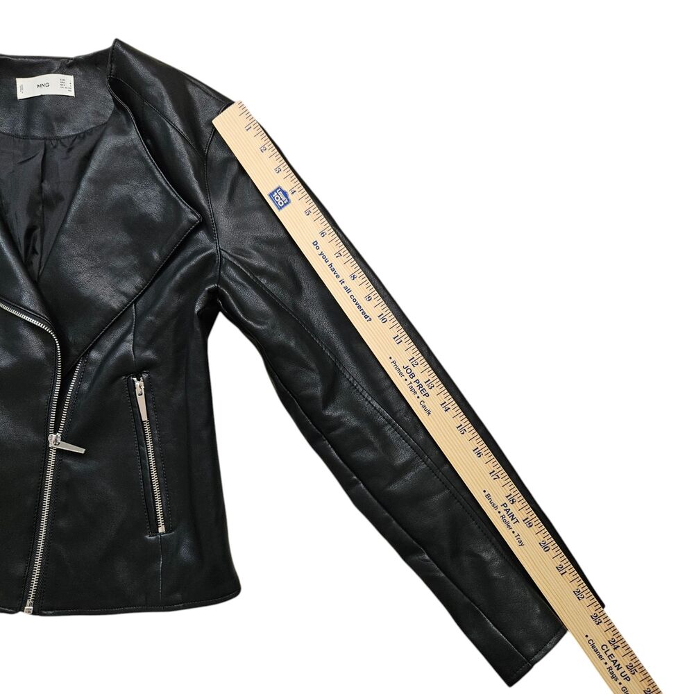 Mango MNG Faux Leather Biker Moto Jacket Womens Medium Black Zip - Picture 9 of 11